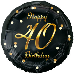 Fóliový balón 40 Happy Birthday čierno zlatý, 45cm