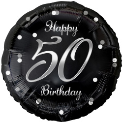 Fóliový balón 50 Happy Birthday čierno strieborný, 45cm