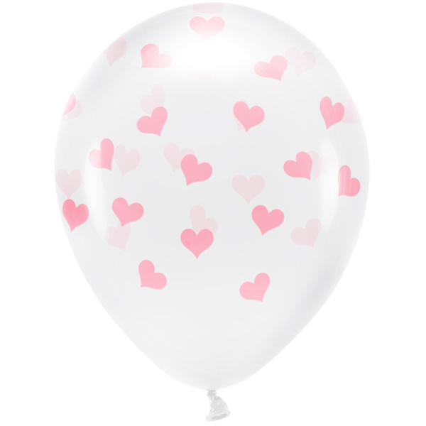 Balóny priesvitné s bledo ružovými srdiečkami EKO, 33cm, 6ks