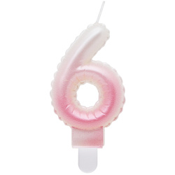 Sviečka číslo 6 perleťová bielo ružová, 7cm