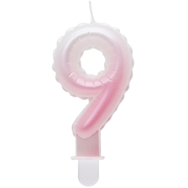 Sviečka číslo 9 perleťová bielo ružová, 7cm